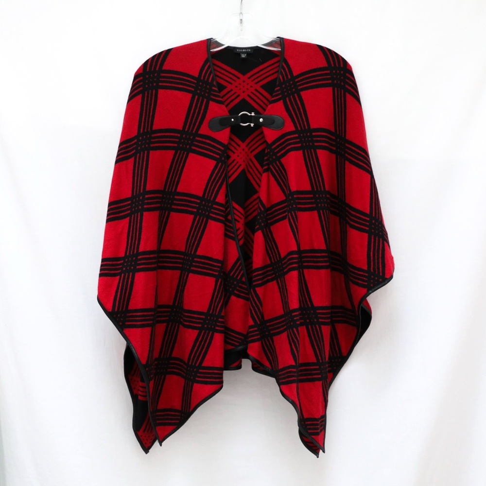 NWOT Talbots Poncho Classic Garnet Red Plaid Wool Blend Holiday Festive Cape XS